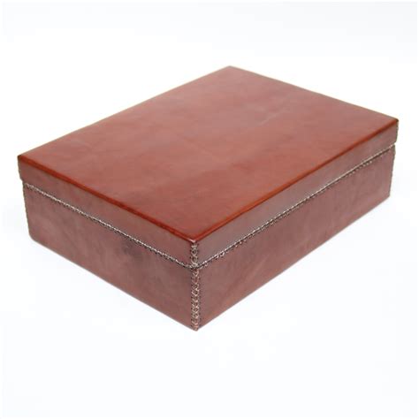 brown leather box on metal stand|Brown Leather Box .